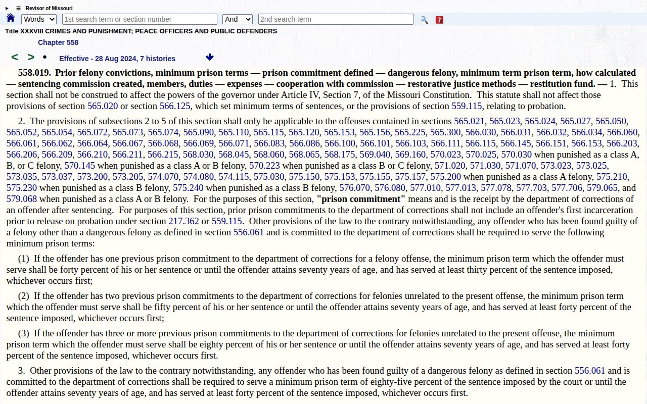 Madison County projected release date research from Missouri dangerous felony minimum term law